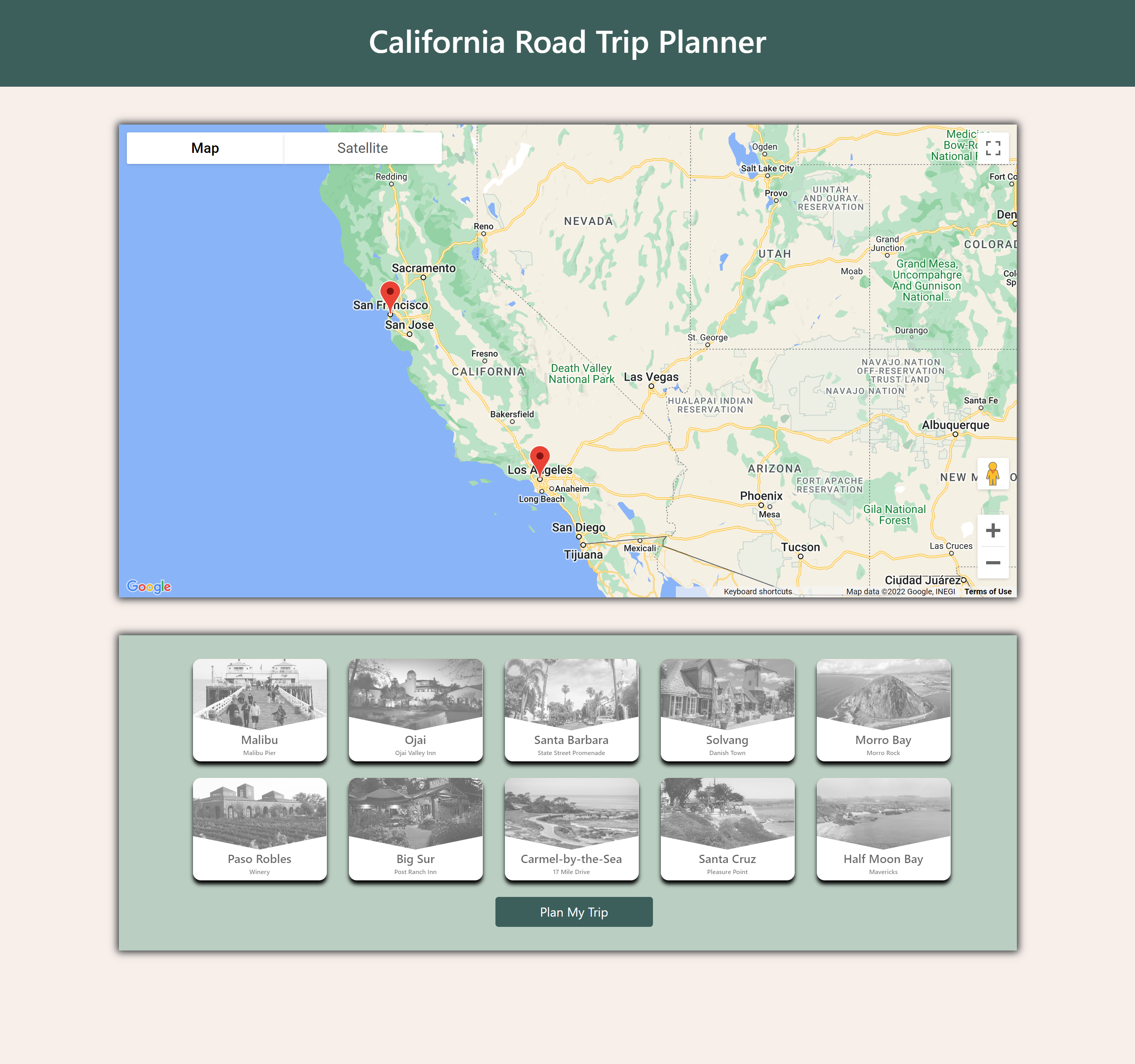 Snapshot of Road Trip Planner Project