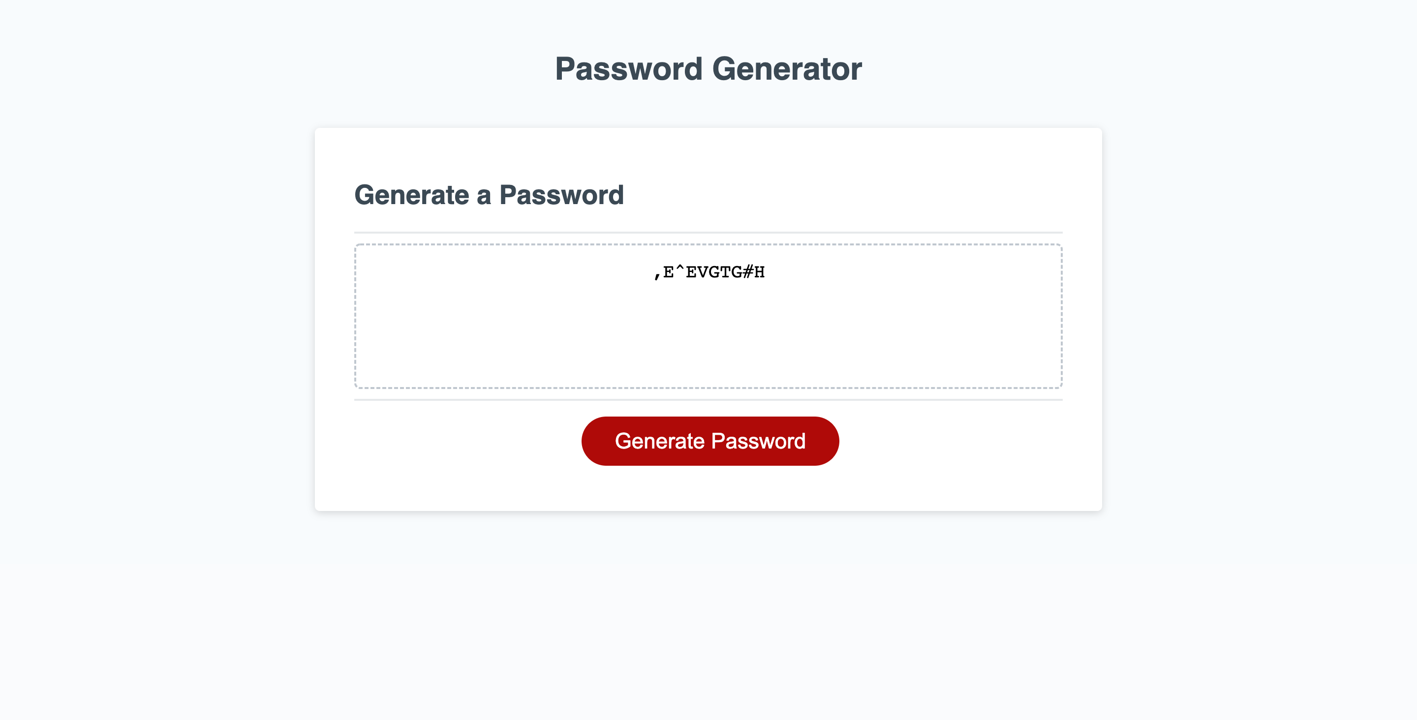 Snapshot of Random Password Generator